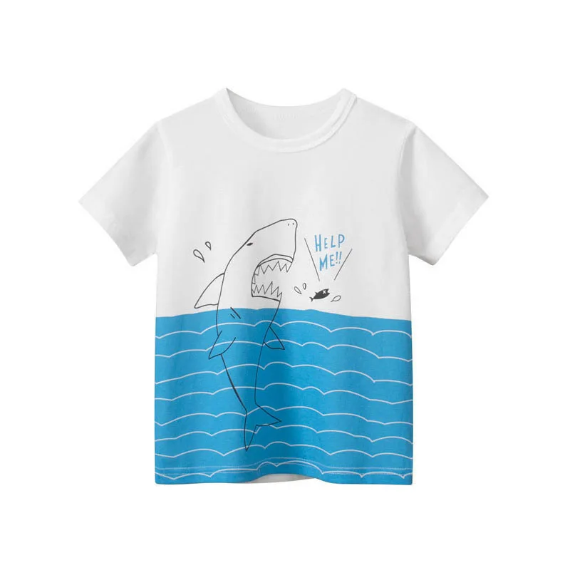 Jumping Meters Children's Summer T Shirts Dinosaur Print Hot Selling Short Sleeve Cartoon Toddler Tees Tops Boys Girls Clothing 2