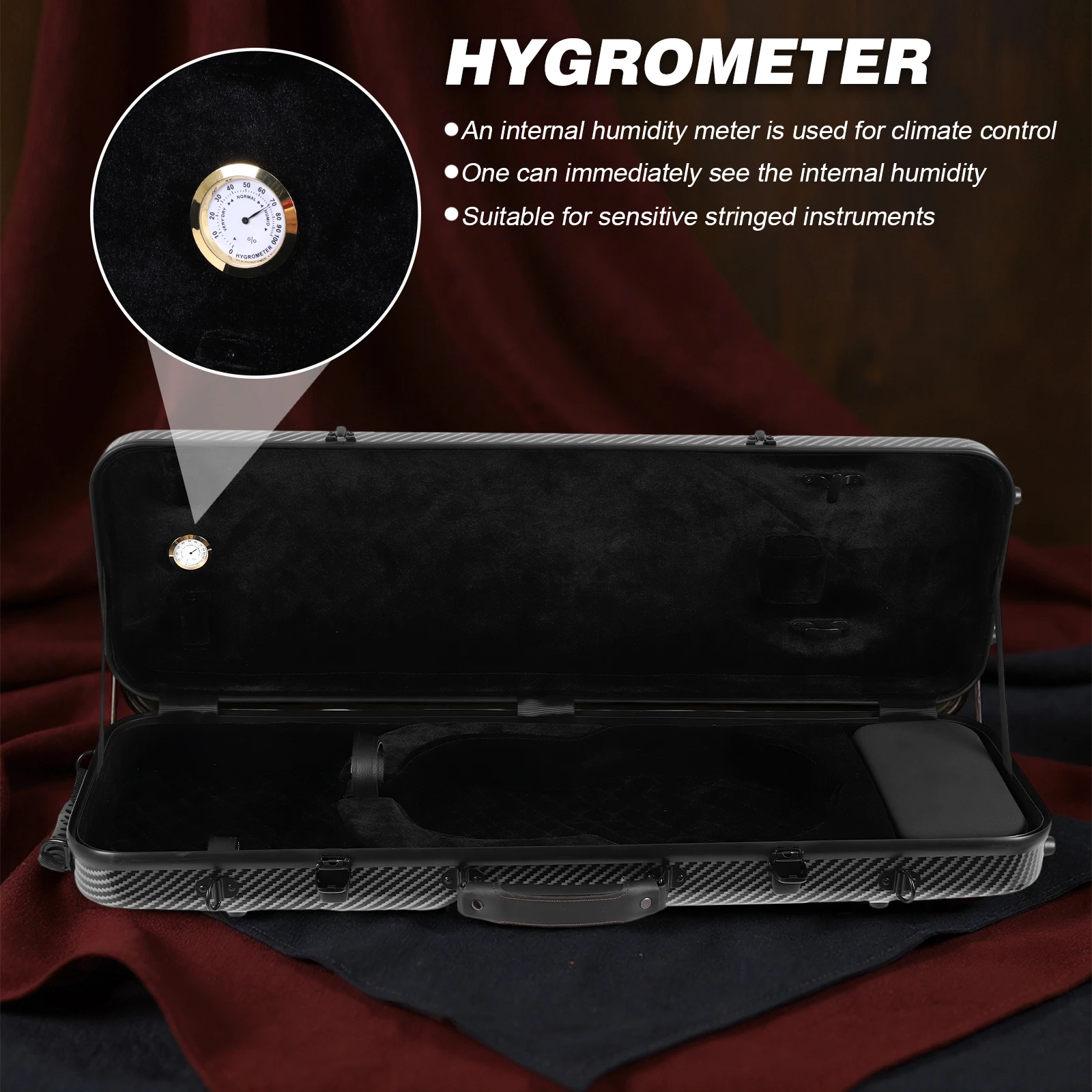 4/4 Full Size Violin Hard Case with Password Lock Rectangle Black Violin Storage Box Carbon Composite Violin Protection Box