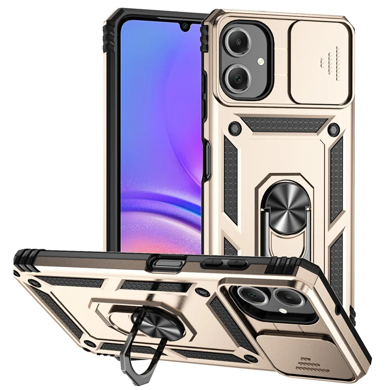Shockproof Armor Magnetic Ring Stand Phone Case with Slide Camera Cover