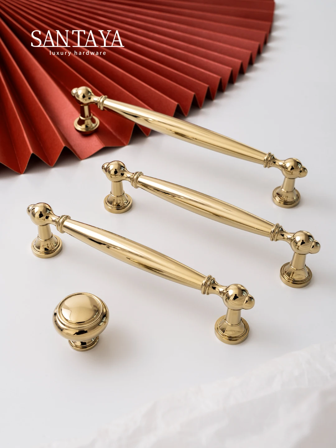 Santaya มือจับเฟอร์นิเจอร์ทองเหลือง PVD สีทอง มือจับตู้ครัว ลูกบิดลิ้นชักตู้เสื้อผ้าสุดหรู สีทองแดงล้วน 1