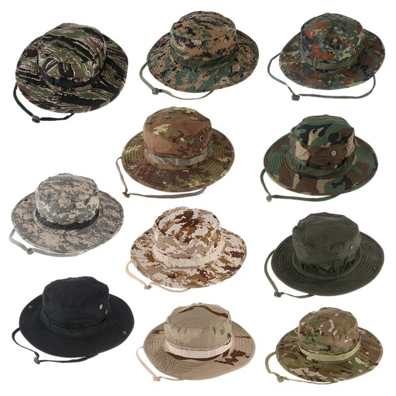 Boonie Hat Outdoor Wide Brim Sun Protect Hat Classic US Combat Army Style Bush Jungle Sun Cap for Fishing Hunting Camping Unisex