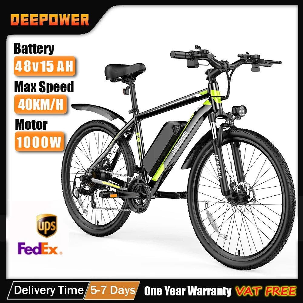DEEPOWER Bicicletta Elettrica F26 Da 26 Pollici - Motore 250W, Batteria 48V 10Ah, Autonomia 45 Km, Sospensioni Anteriori, Cambio 7 Marce - E-bike Per Adulti