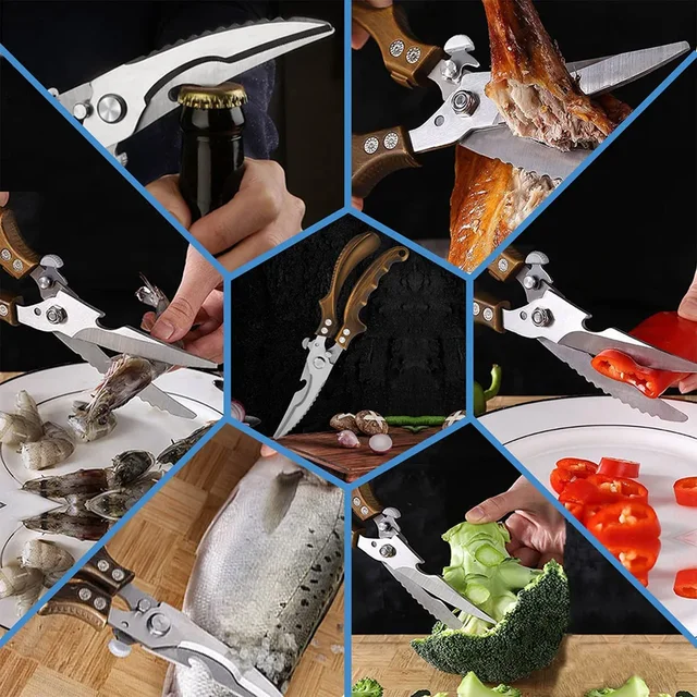 Ciseaux professionnels pour os de poulet, ciseaux de cuisine améliorés pour volaille, coupe en acier inoxydable pour viande de dinde, poisson, légumes 6