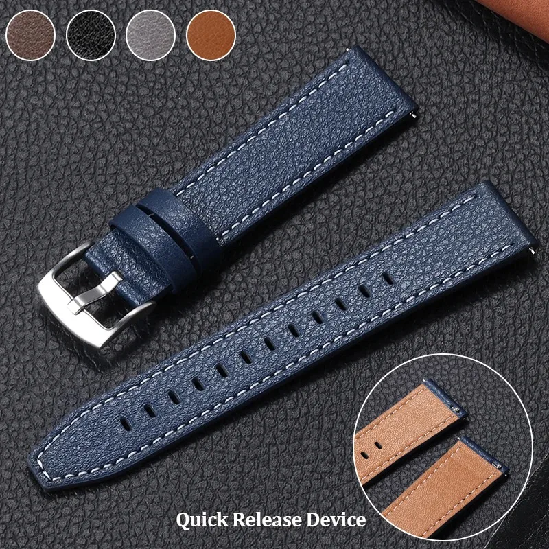 Premium Genuine Leather 20mm Quick Release Watch Strap - Cowhide Calfskin Sport Wristband Belt