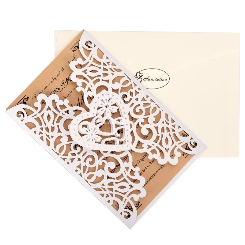 1pcs Wedding Invitations Cards Laser Cut Love Heart Vintage Decor Gift Greeting Card Party Supplies Greeting Cards بطاقات العمل