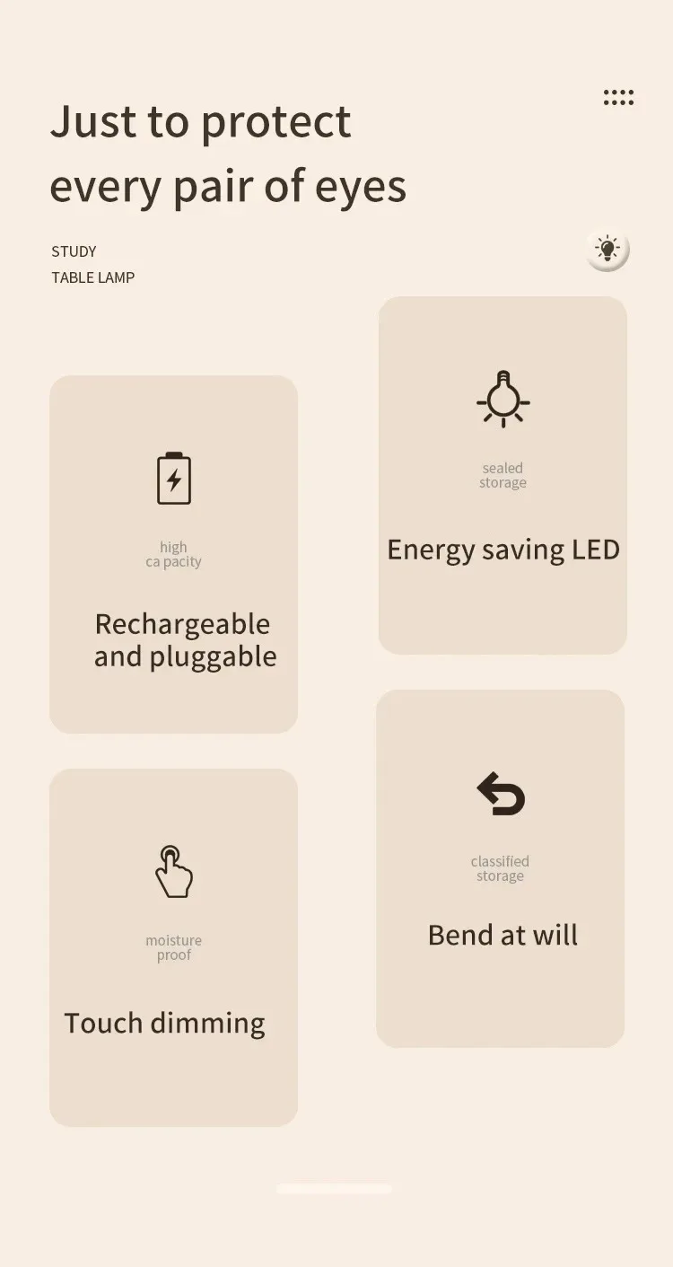 Led Table Lamp USB Rechargeable Night Light with Folding Clamp Study Stand Read Lamp Touch 3 Modes Dimming Eye Protection Light