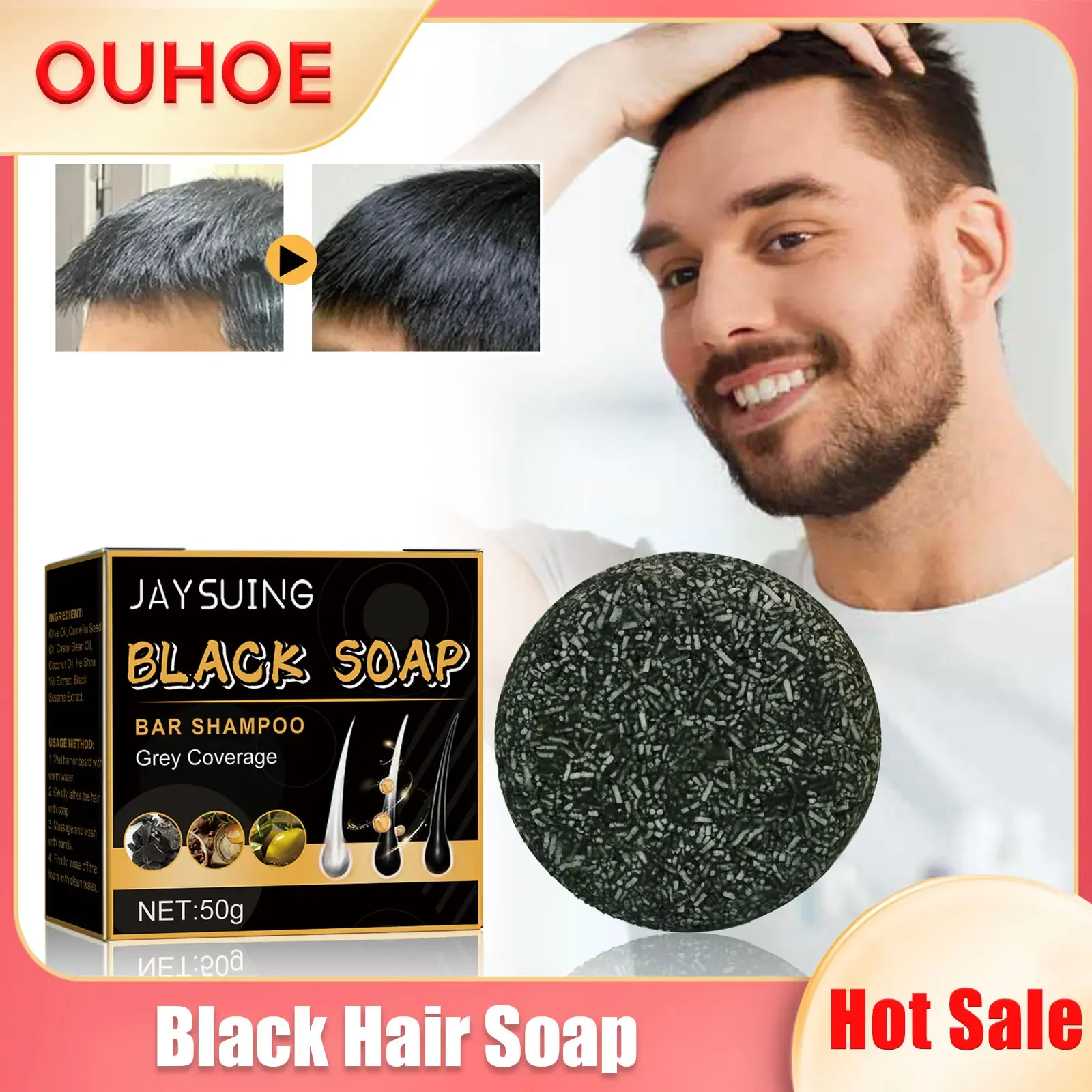 

Hair Darkening Shampoo Bar Repair Gray White Hair Color Dye Anti Dandruff Cleansing Nourishing Natural Organic Black Hair Soap