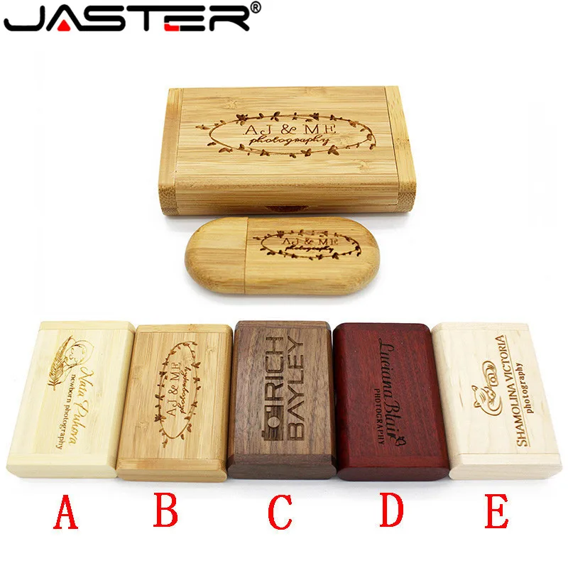 1PCS free custom logo Wooden USB Box pen drive LOGO customer Gift