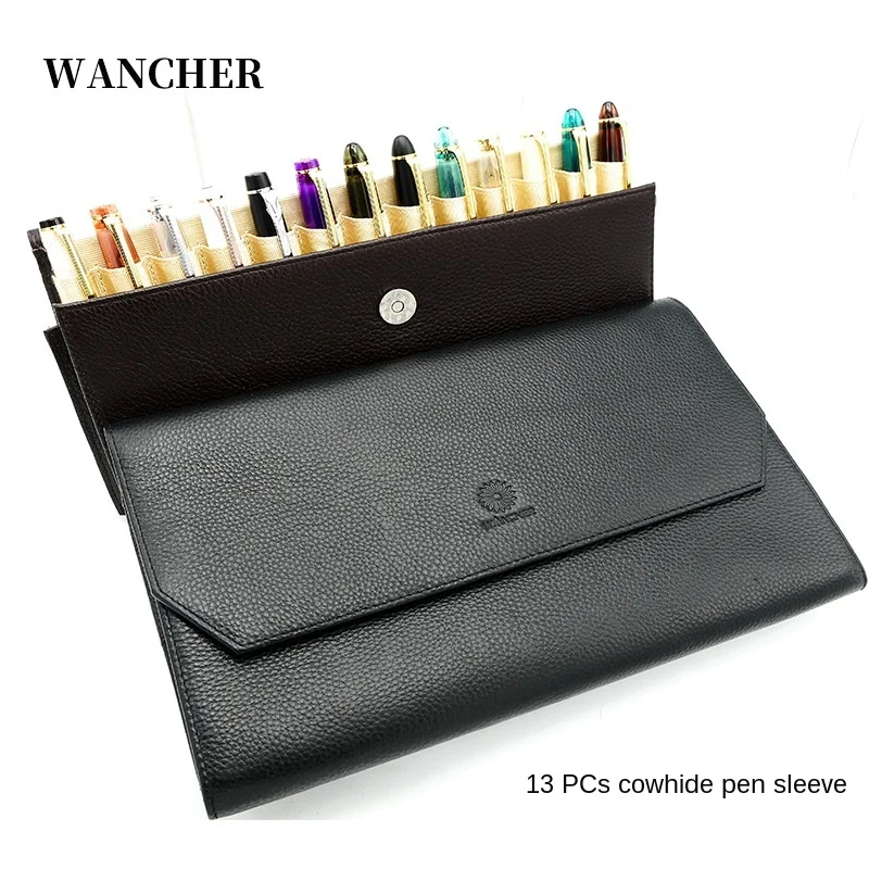 

WANCHER fountain pen leather pen box 13 sticks ink pen office accessories gift pencil pouch pencil case