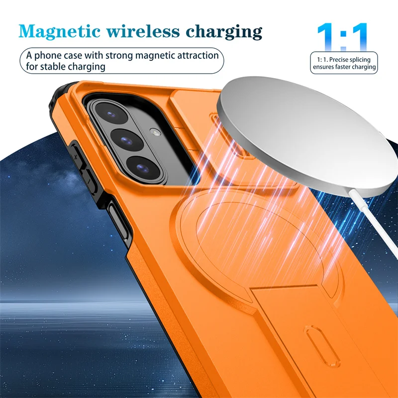 Armor Shockproof Magnetic Wireless Charging Case with Foldable Stand