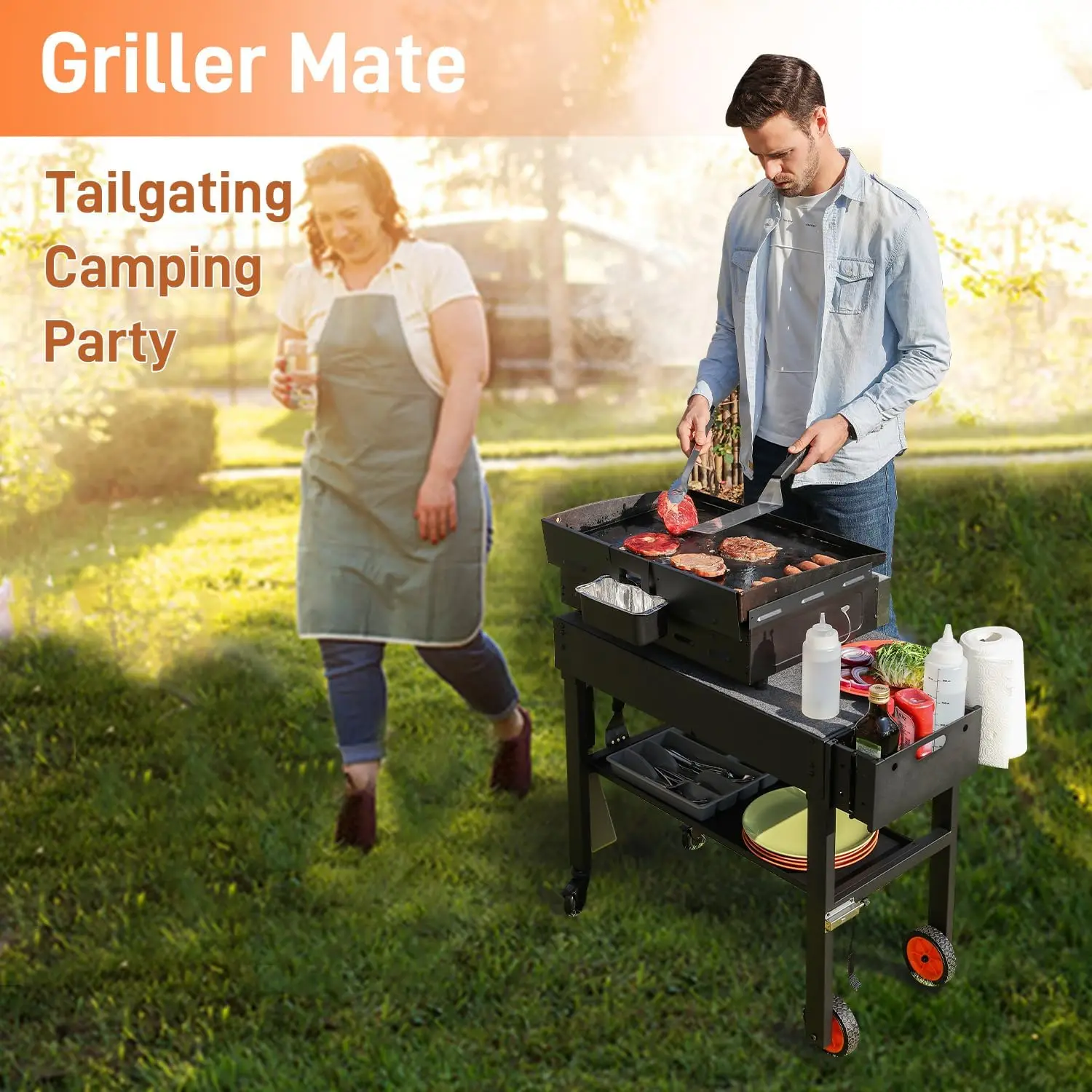Portable Folding Grill Table with Wheels 2