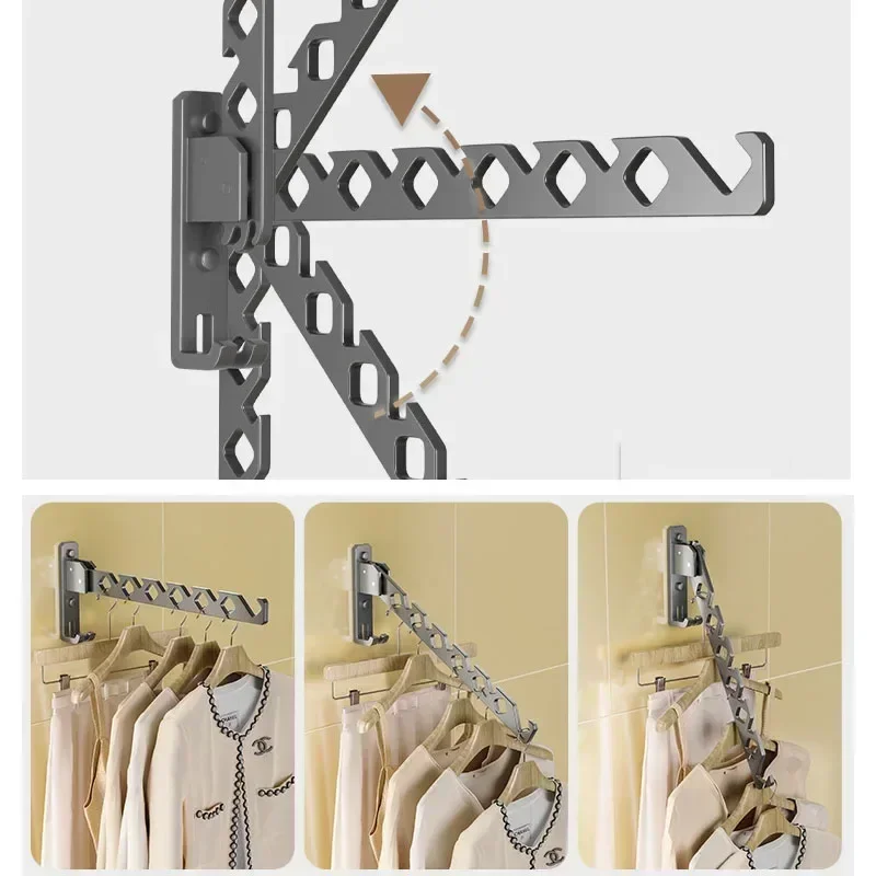 Clothes Drying Rack Adjustable Angle Clothes Hanger Wall-mounted Coat Dryer Collapsible Clothing Organizer Large Loading-bearing 6