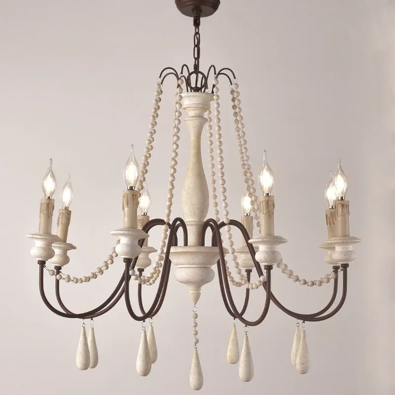 

American Village Retro Creative Chandelier Wood Art Antique Bedroom Lamp Villa Retest Building Living Room Large Chandelier