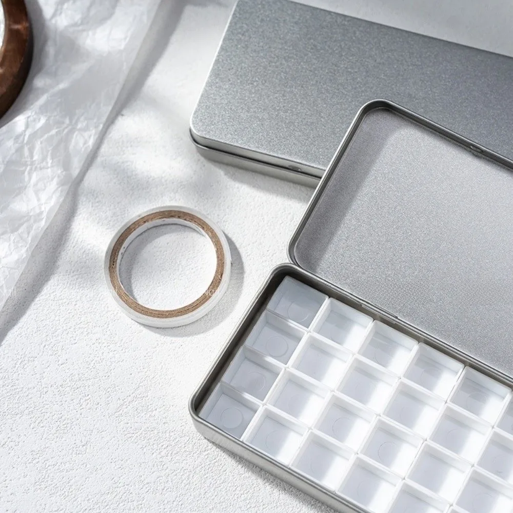 실버 컬러 수채화 포팅 박스 휴대용 빈 페인트 트레이 분리형 틴 박스 페인트 팔레트 박스 페인팅 도구