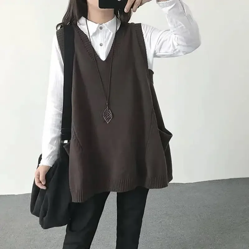New Fashion Loose and Thin Large Size Fat Mm100kg Sweater Waistcoat Women's Knitted Vest Autumn Korean V-neck Shoulder