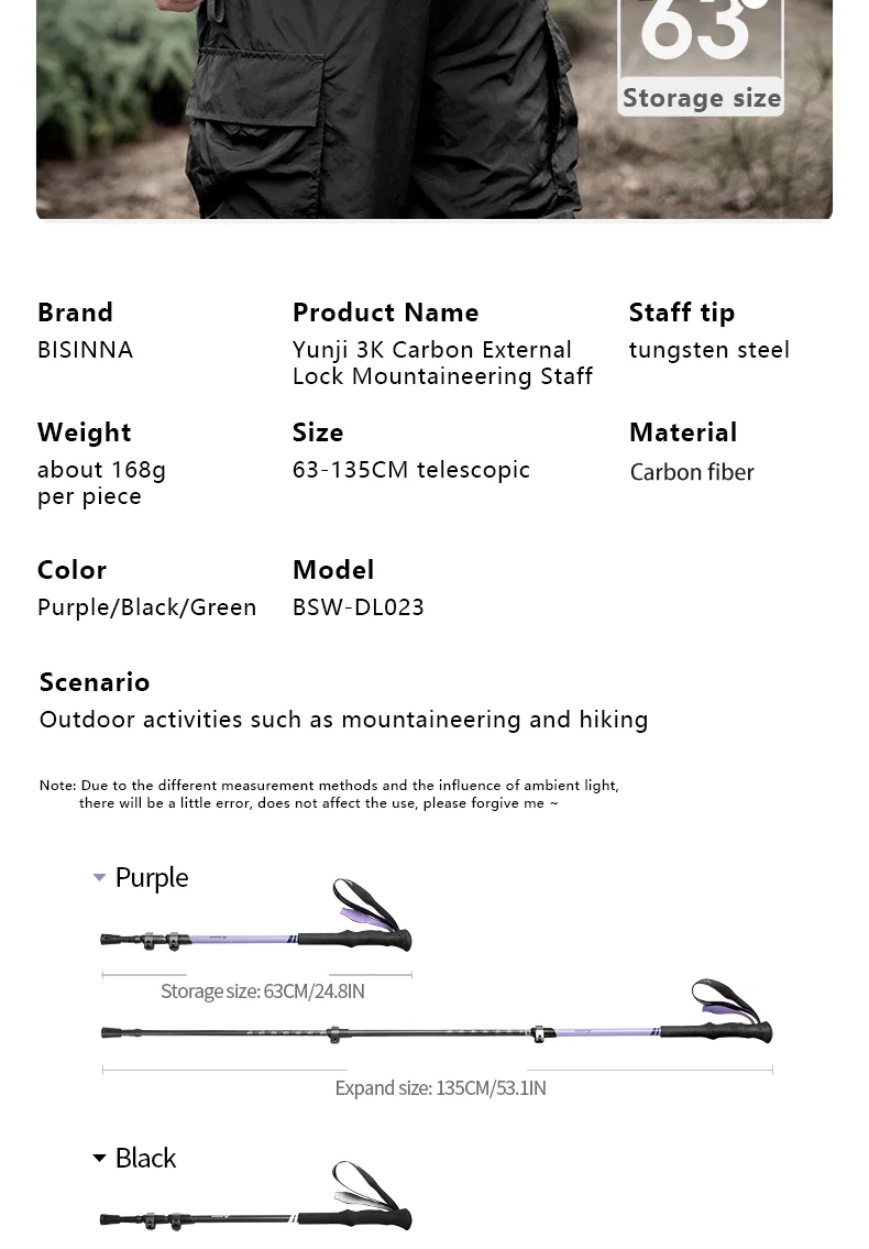 BISINNA 2 Stück Trekkingstöcke aus Kohlefaser, Wanderstöcke, ultraleicht, teleskopisch, für Outdoor-Wanderungen, Kletterstöcke – Detail 12