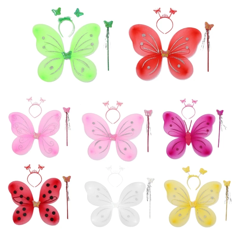 

Butterfly Wings with Fairy Stick and Headbands Angel Wings Dress Up Princess Wings for Halloween Costume Dress Up Party