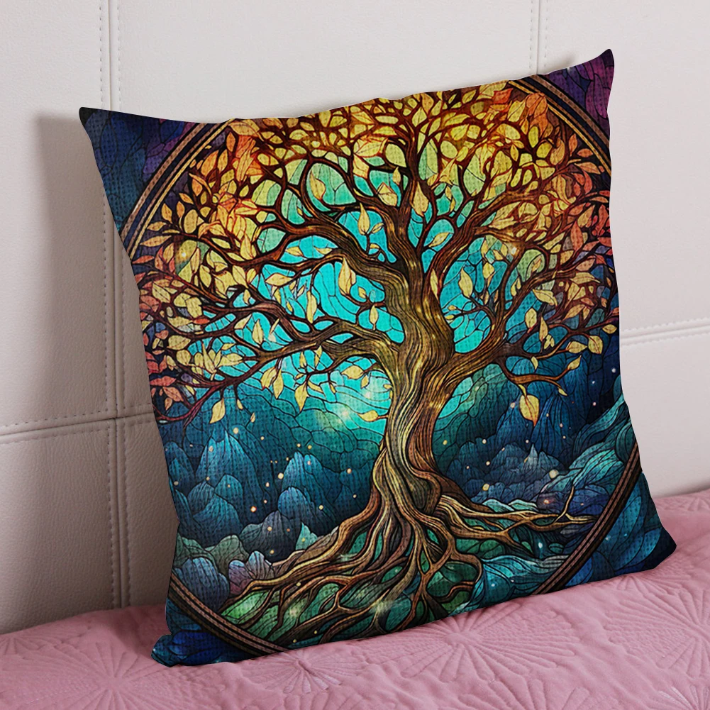 Cross Stitch Kit 17.72x17.72In Cross Stitch Pillow Cover with Instructions Cotton Cushion Embroidery for Adults Beginners Sewing Craft Gift