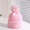 Fluffy Fur Ball Baby Beanie Winter Warm Kids Skullies Cap 2-6year Children Woolen Crochet Bonnet Solid Color Toddler Knitted Hat 2