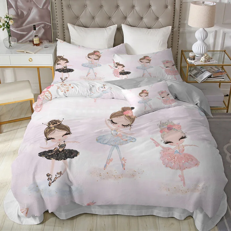 

Lovely Cute Princess Kids Bedding Set Microfiber Cartoon Unicorn Swan Ballet Girl Print Duvet Cover Girls Women Birthday Gift