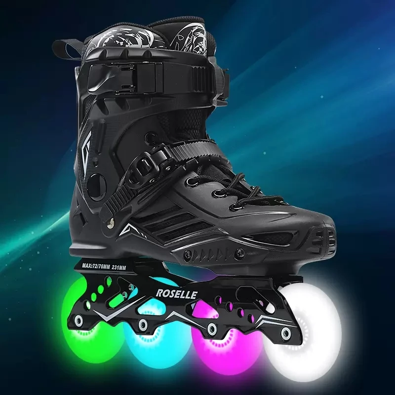 Adult Roller Skates Kids Roller Shoes Original Roselle Inline Roller Skates Shoes Super Flashing LED PU wheels Flat Frame Salom Slide FSK Street Asphalt Road Patines