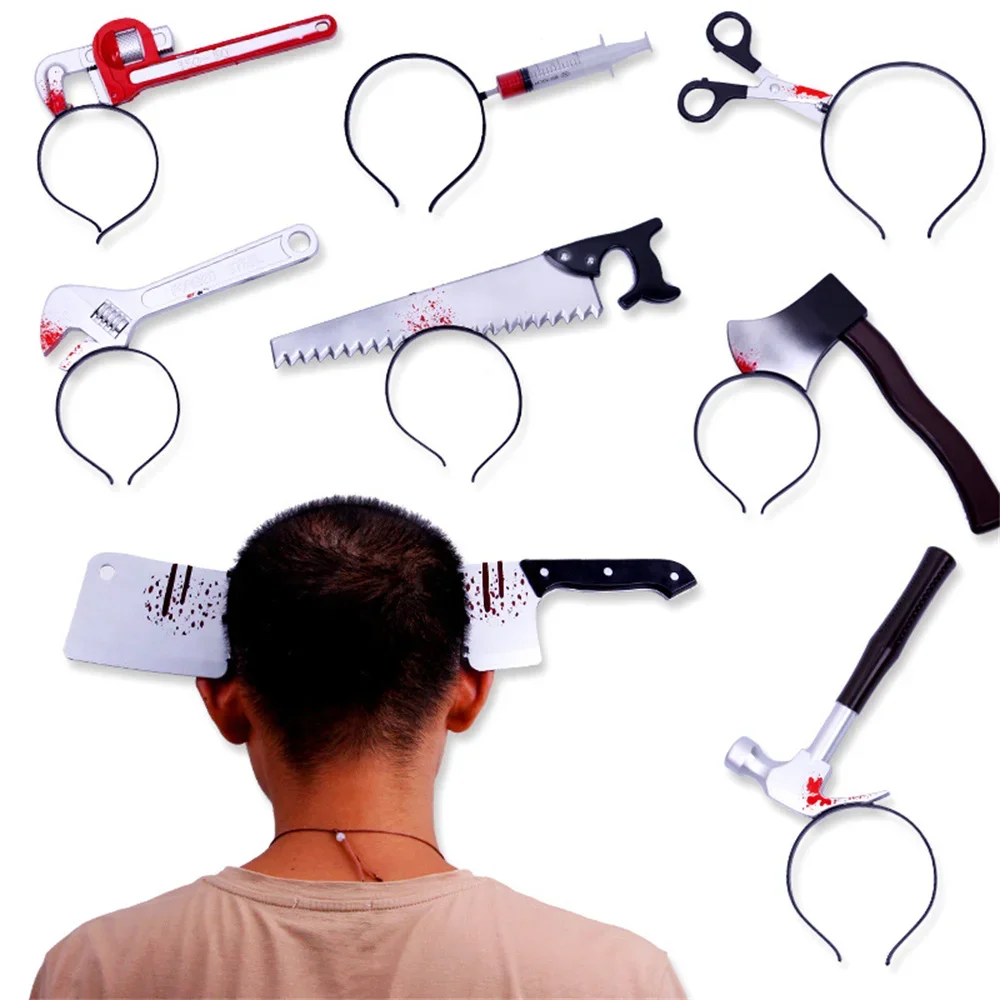 Halloween Horror Props Blood Fake Ax Saws Knife Headband for Halloween Party Masquerade Decoration Supplies