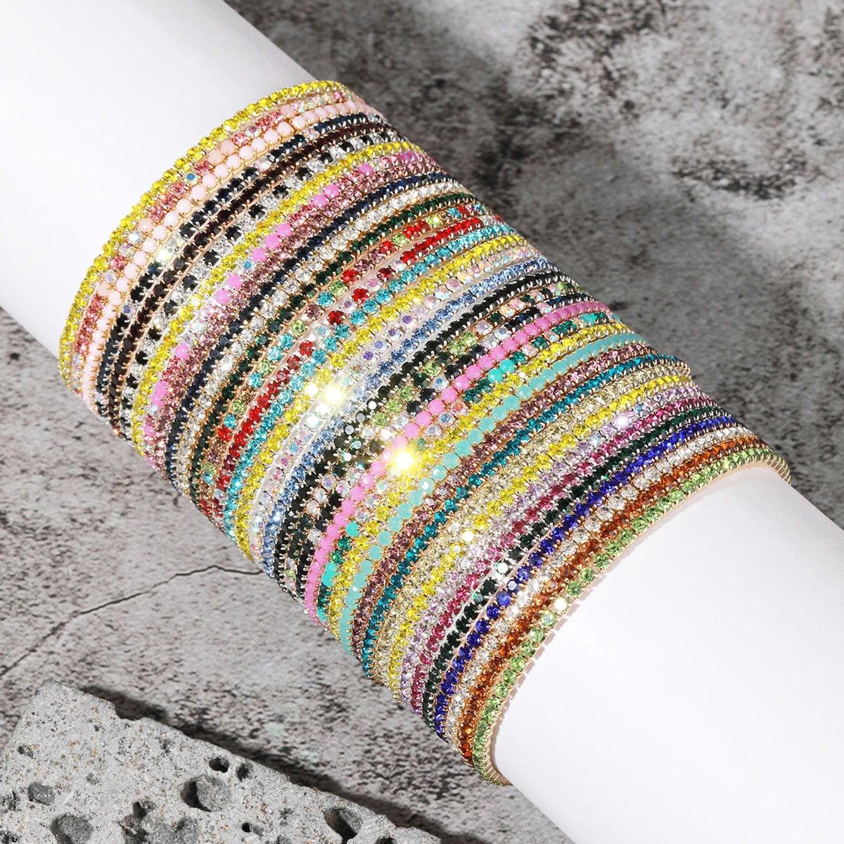 10/20 Stück buntes, funkelndes, einreihiges, mit Strasssteinen eingelegtes, verstellbares Armband-Set – Detail 3