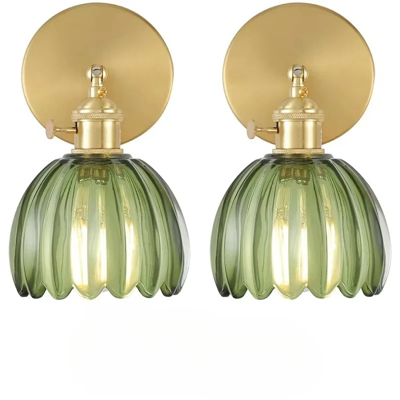Vintage Green Tulip Glass Wall Lamp Shade Living Room Bedroom Door Lamp Bedside Lights led light led wall lamp wall light