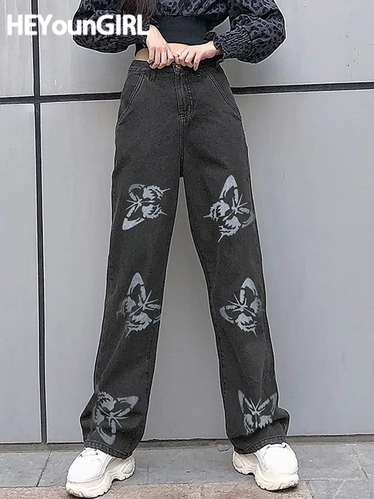 HEYounGIRL-Pantalones rectos con estampado de mariposa para Vaqueros largos informales Harajuku, ropa de calle, la moda - AliExpress Ropa de mujer