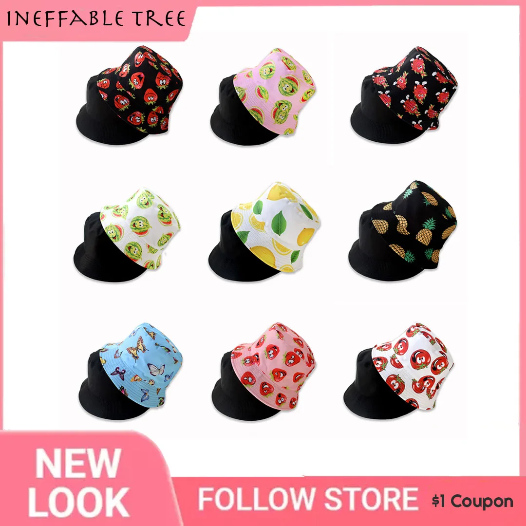 

Женская панама в стиле унисекс, летняя Двусторонняя шляпа с фруктовым принтом, уличная Солнцезащитная шляпа, Мужская классическая Панама