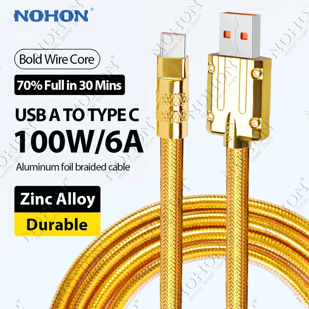

NOHON LED 100W USB Type C Cable 6A Fast Charging Type C Cable for Huawei Super Charge Phone Charger TypeC Wire 1.5M