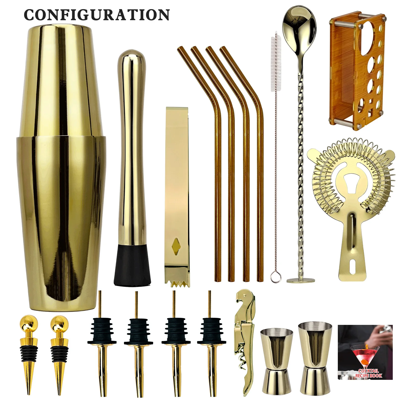 20piece Cocktail Boston Shaker Set Drinks Bartender Kit Cocktail Mixer Set Wish Acrylic Stand Household Utensils Home Bar Tool