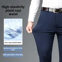 2024 Spring Summer New Men's Elastic Casual Pants Young Middle-Aged Four-Sided Stretchable Men's Pants Thin Straight-Leg Long Pa