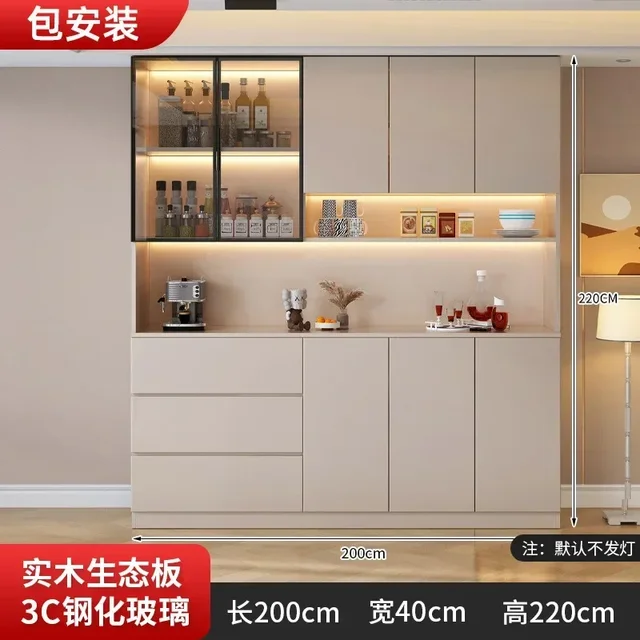 ตู้ครัวทันสมัยขนาดใหญ่ตู้ไซด์บอร์ดเก็บของฮัทช์ตู้กับข้าวในครัวอิสระพร้อมประตูกระจกและลิ้นชักตู้ไซด์บอร์ดบุฟเฟ่ต์ 6