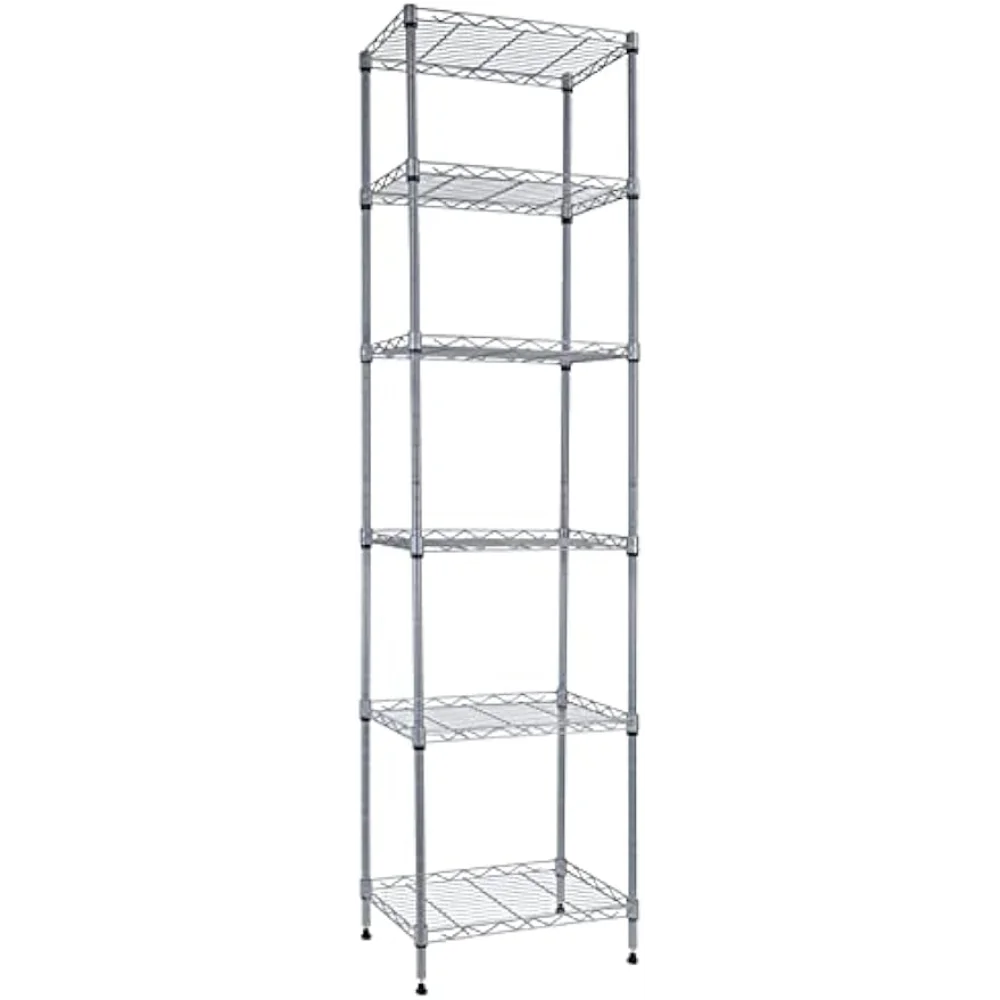 

REGILLER 6 Wire Shelving Steel Storage Rack Adjustable Unit Shelves for Laundry Closet (Silver, 16.8L x 11.7W x 63H)