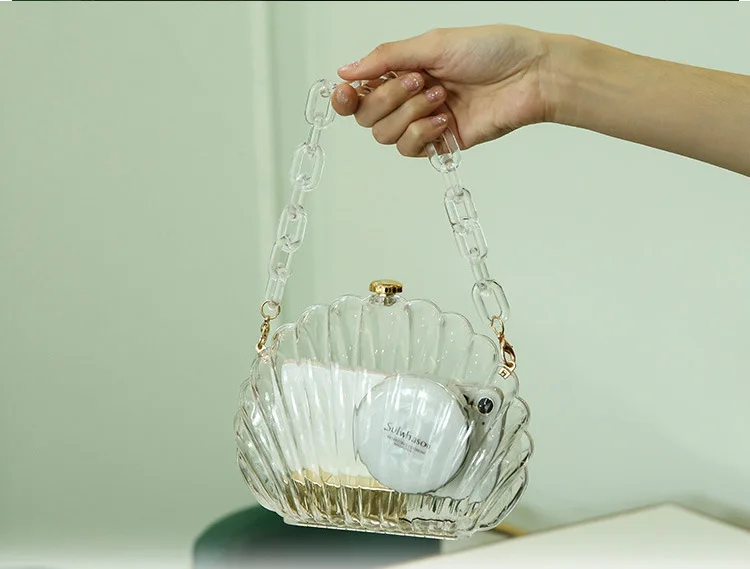 Transparent Acrylic Shell bag 2022 Fashion High quality PVC Women's Designer Handbag Pearl strap Shoulder Messenger Clutch Bag
