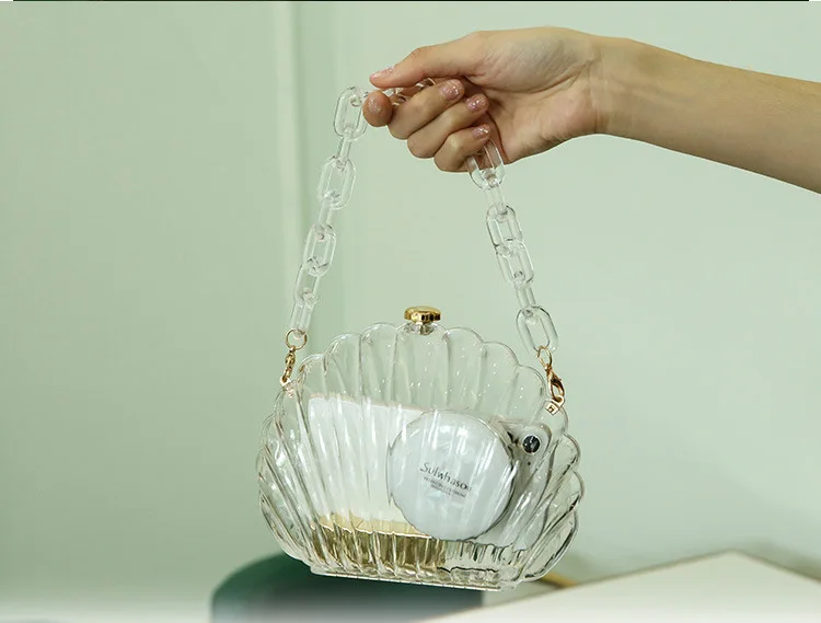Transparent Acrylic Shell bag 2022 Fashion High quality PVC Women's  Designer Handbag Pearl strap Shoulder Messenger Clutch Bag