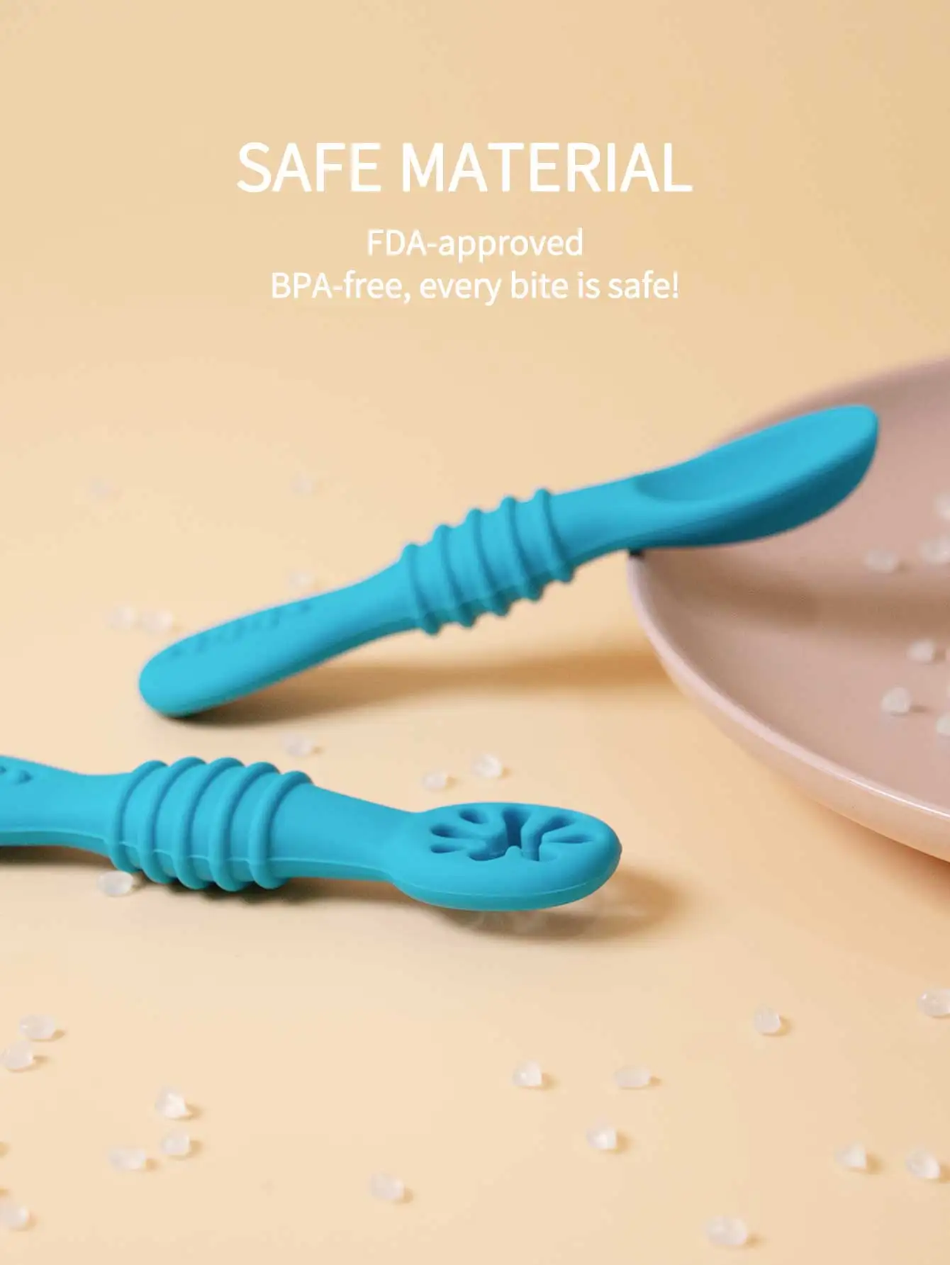 Learning Spoons Silicone Cutlery Set Silicone Feeding Spoon Baby Cutlery 2 Pcs Baby Silicone Spoon Learning Spoon Set Solid Color Soft Silicone Feeding Training Baby Reborn Teether Toys
