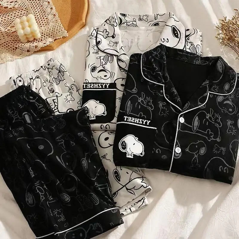 

New Kawaii Miniso Snoopy Pochacco Lotso Long Sleeve Pajamas Cute Graffiti Loose Cardigan Long Pants Couple Homewear Set Gifts