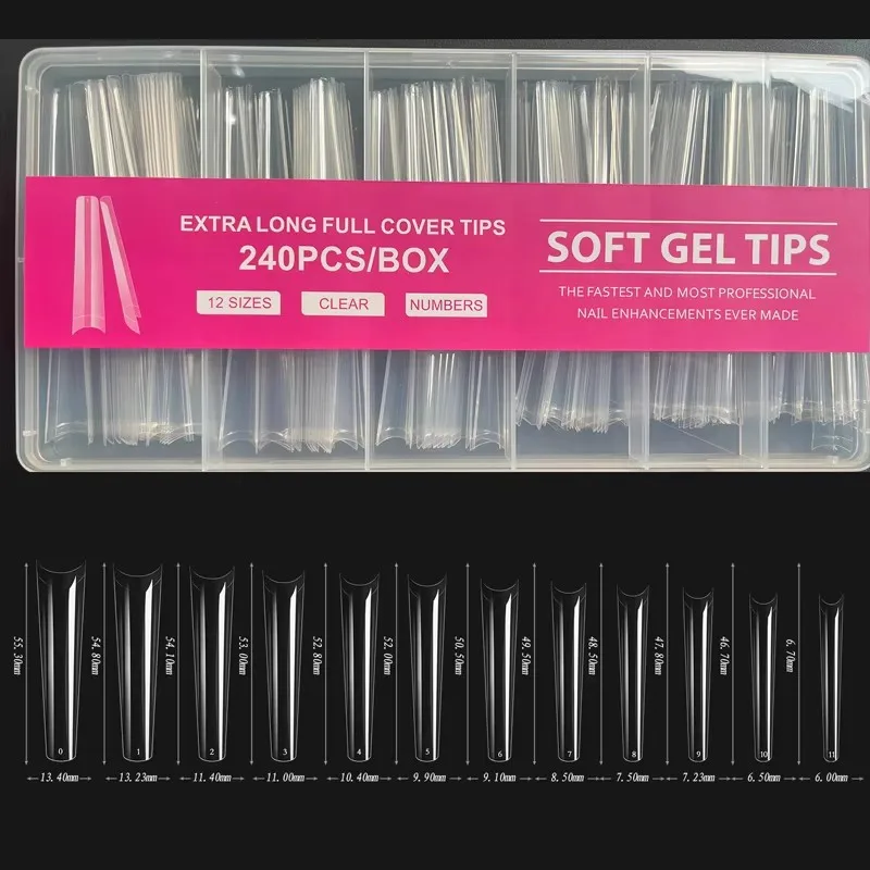 240 Pieces XXL Fake Nails Extra Long Ballet Press-On Full Cover Matte Gel Nail Tips American Capsule Fake Tips