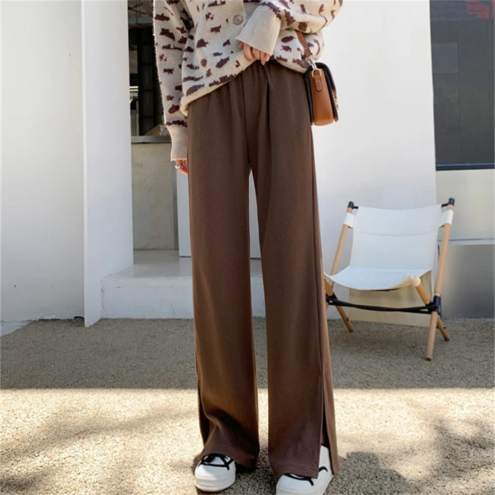 Alien Kitty 5 Colors XS-XL Women Split Solid Trousers Slim Spring Chic High Waist 2022 New OL Loose Casual Full Length Pants black pants Pants & Capris