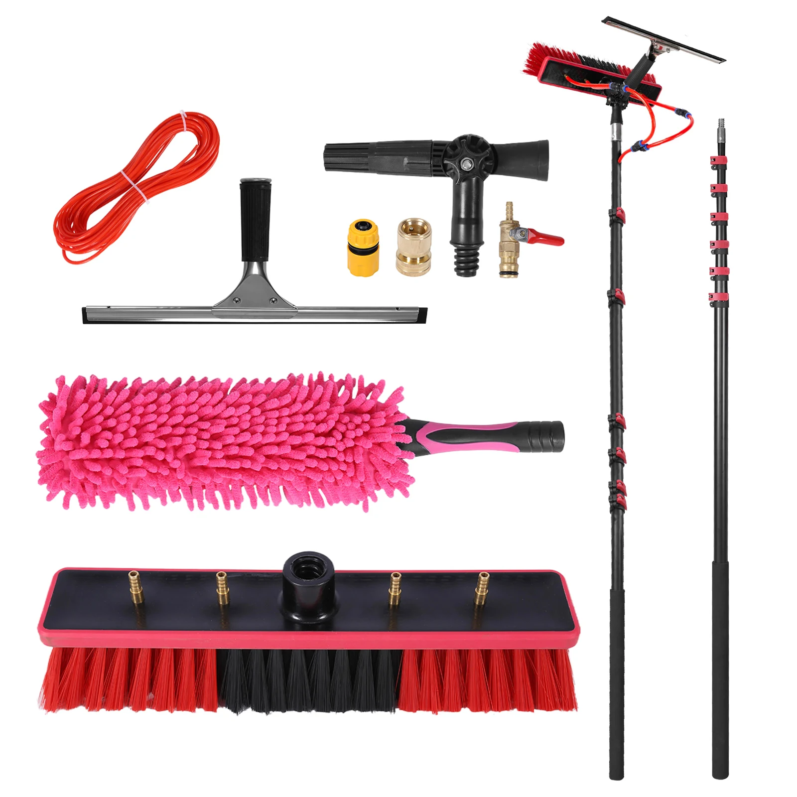 Window Cleaning Pole Extendable Cleaning Brush Kit Telescopic Water Supply Brush Kit Lightweight Solar Panel Cleaning Tool