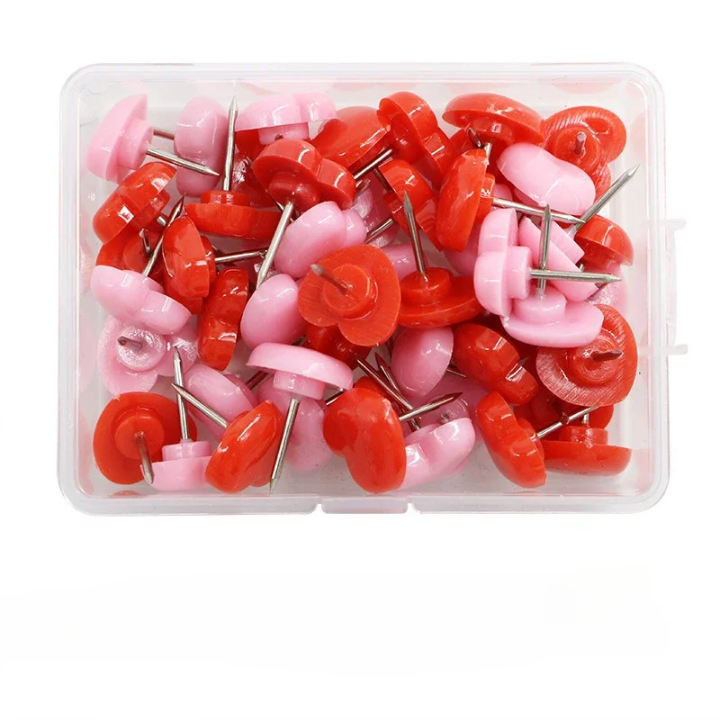 Push Pins Cute Heart Plastic Push Pins Assorted Making Tacks Wall Pins Cork Board School Stationery Office Binding Supplies 50pcs/box