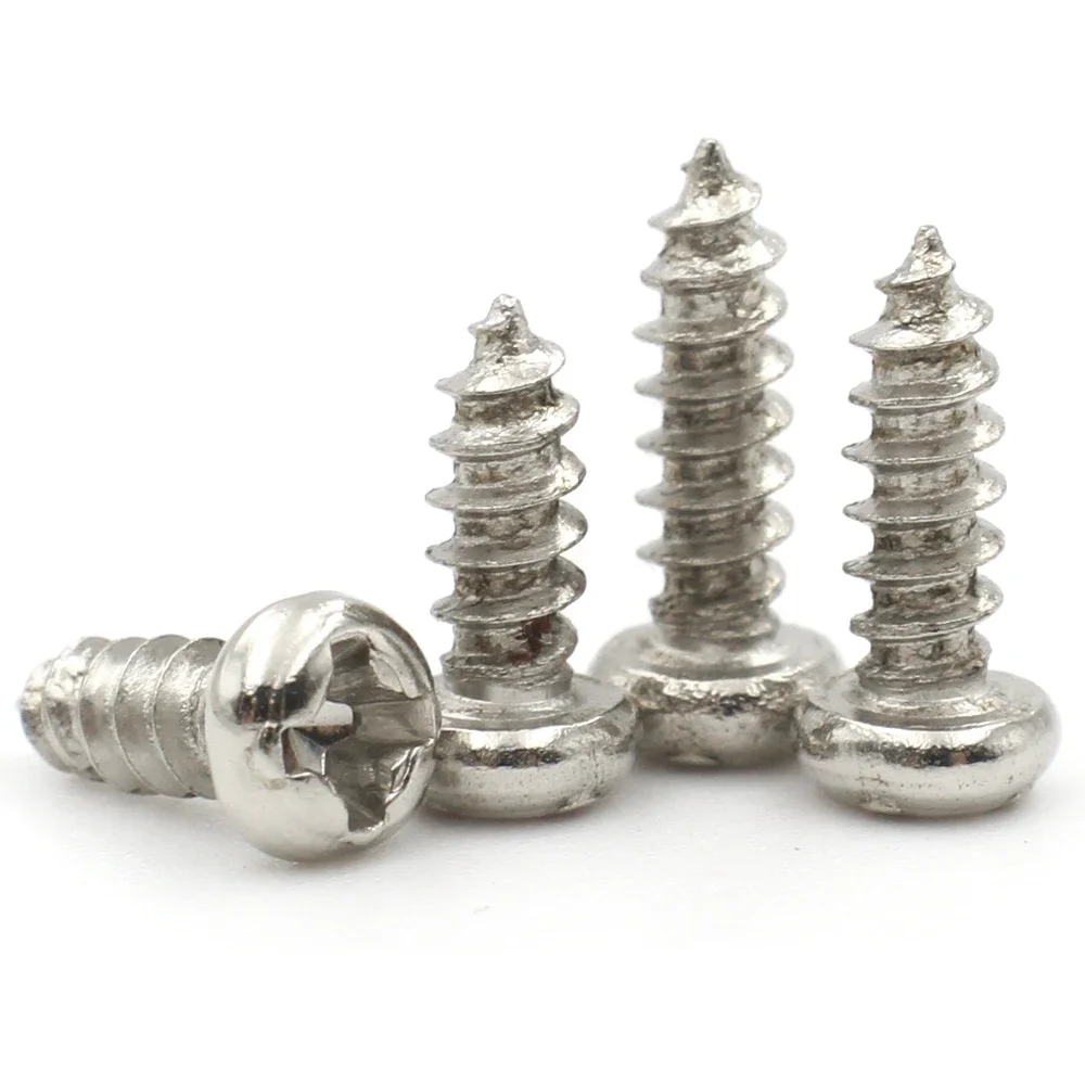 M1 M1.2 M1.4 M1.7 M2 M2.5 M3 M4 M5 Nickel-Plated Carbon Steel Phillips Cross Recessed Round Head Self-Tapping Screw 100pcs/lot