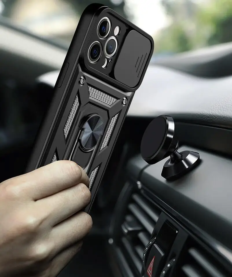 Enhanced Armor Stand Holder Phone Case with Car Ring and Camera Lens Protector