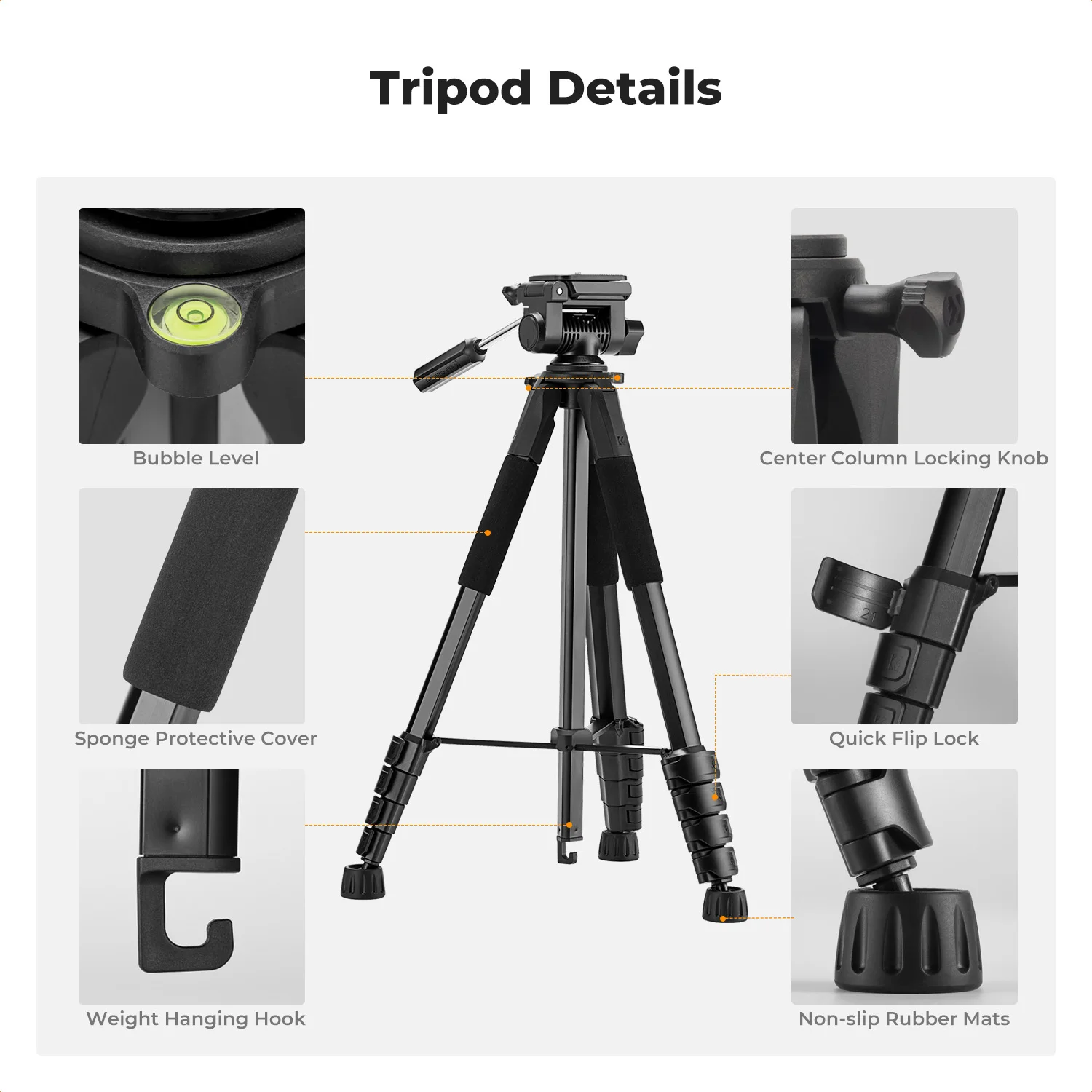 K&F Concept 75" Lightweight Tripod Camera Compact Tripod Remote 2-in-1 Phone Holder 3Way Pan Head Travel Phone Tripod for Selfie 4