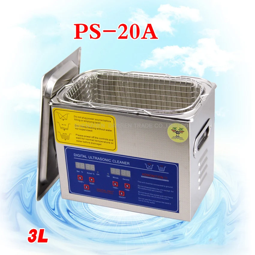 1PC globe AC110V/220V 120W digital ultrasonic cleaner 3L PS-20A 40KHz with free basket for small parts bath