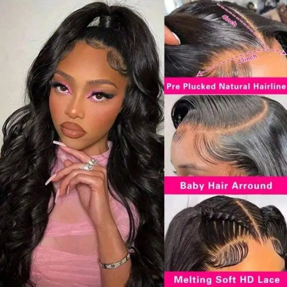 Human Hair Brazilian 250 Density 20 38 Inch Body Wave 13x4 HD Lace Front Wig black 13x6 Hd Lace Frontal Wigs Pre Plucked 3