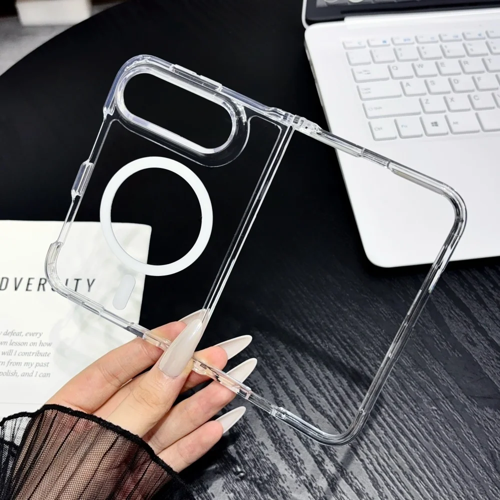 Transparent Magnetic Phone Case with Acrylic Protection and MagSafe Compatibility