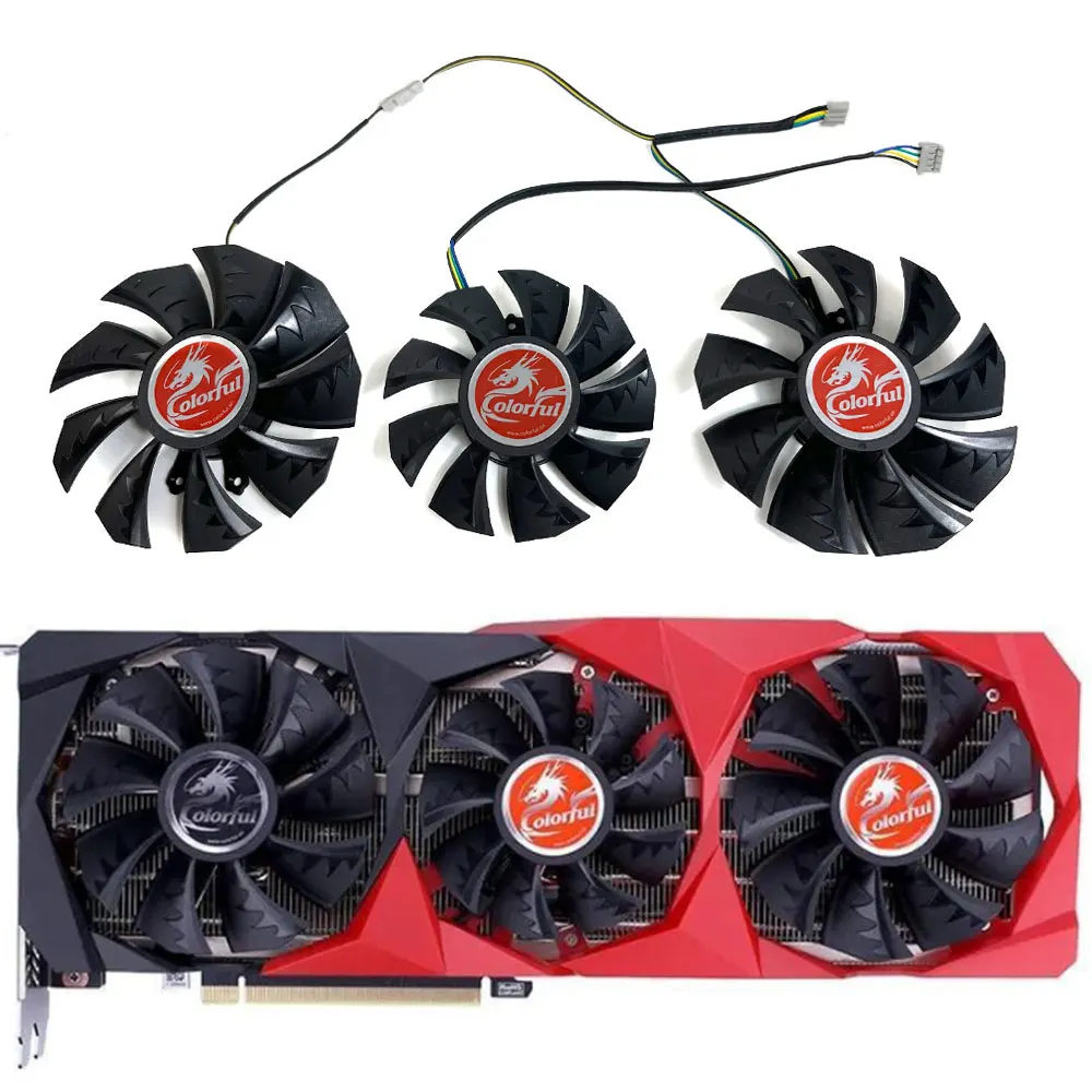 

3FAN 4PIN RTX 3060 TI、3070 TI GPU FAN，For Colorful RTX 3060、3060TI、3070、3070TI、3080、3080TI、3090 Video card cooling fan